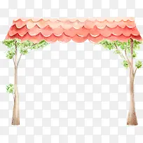 红瓦建筑大树插画-空若网 红瓦建筑大树插画-空若网