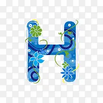 蓝色花纹字母H-空若网 蓝色花纹字母H-空若网
