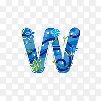 蓝色花纹字母w-空若网 蓝色花纹字母w-空若网