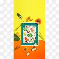 黄色背景各种蔬菜-空若网 黄色背景各种蔬菜-空若网