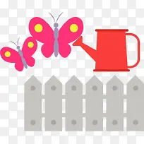 栅栏蝴蝶喷壶农场PNG矢量素材-空若网 栅栏蝴蝶喷壶农场PNG矢量素材-空若网