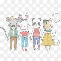 矢量动物拉手装饰素材-空若网 矢量动物拉手装饰素材-空若网