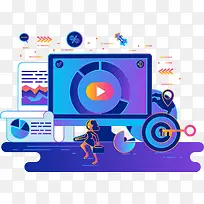 商务渐变网络数据办公矢量插画-空若网 商务渐变网络数据办公矢量插画-空若网