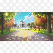 手绘白色城堡插画-空若网 手绘白色城堡插画-空若网