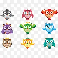 五颜六色的猫头鹰可爱矢量图-空若网 五颜六色的猫头鹰可爱矢量图-空若网