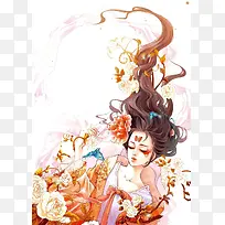 橙色蝴蝶花仙子古风手绘-空若网 橙色蝴蝶花仙子古风手绘-空若网