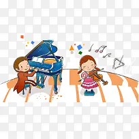 可爱拉琴人物插画-空若网 可爱拉琴人物插画-空若网