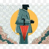 创意手绘男人雨伞-空若网 创意手绘男人雨伞-空若网