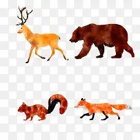 水彩绘动感森林动物矢量图-空若网 水彩绘动感森林动物矢量图-空若网