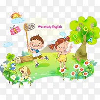 踏青卡通儿童插画-空若网 踏青卡通儿童插画-空若网