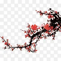 红色梅花树枝复古装饰-空若网 红色梅花树枝复古装饰-空若网