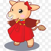 手绘可爱红色服饰小牛-空若网 手绘可爱红色服饰小牛-空若网
