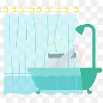 手绘蓝色可爱浴室-空若网 手绘蓝色可爱浴室-空若网