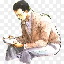 手绘水彩看书父亲-空若网 手绘水彩看书父亲-空若网