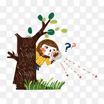 卡通手绘小女孩拿着放大镜-空若网 卡通手绘小女孩拿着放大镜-空若网