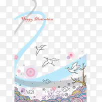 手绘白鹭插画-空若网 手绘白鹭插画-空若网