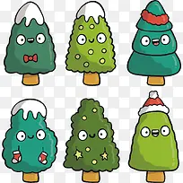 矢量手绘6个卡通圣诞树-空若网 矢量手绘6个卡通圣诞树-空若网