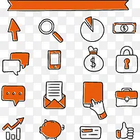 16彩色手绘商务图标矢量素材-空若网 16彩色手绘商务图标矢量素材-空若网