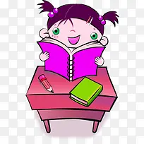 手绘卡通看书女孩-空若网 手绘卡通看书女孩-空若网