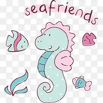 卡通海洋海马矢量手绘可爱-空若网 卡通海洋海马矢量手绘可爱-空若网