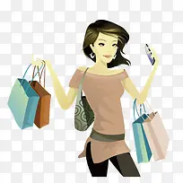 矢量卡通时尚购物女郎-空若网 矢量卡通时尚购物女郎-空若网