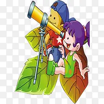 可爱手绘望远镜人物-空若网 可爱手绘望远镜人物-空若网