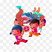 橙色中国风舞龙装饰图案-空若网 橙色中国风舞龙装饰图案-空若网