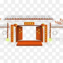 橙色中国风大门装饰图案-空若网 橙色中国风大门装饰图案-空若网