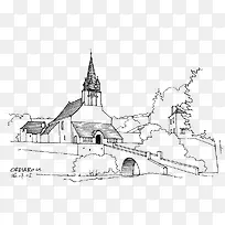 手绘卡通风景线描-空若网 手绘卡通风景线描-空若网