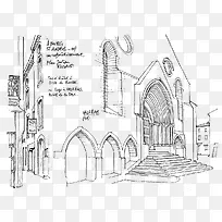 手绘卡通风景线描-空若网 手绘卡通风景线描-空若网