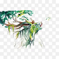 绿色卡通水彩动物-空若网 绿色卡通水彩动物-空若网