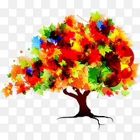 手绘彩色枫叶大树-空若网 手绘彩色枫叶大树-空若网