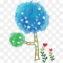 手绘水彩蓝色大树-空若网 手绘水彩蓝色大树-空若网