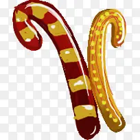 手绘圣诞节黄红色拐杖-空若网 手绘圣诞节黄红色拐杖-空若网