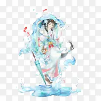 淡蓝色中国少女插画-空若网 淡蓝色中国少女插画-空若网