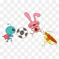 卡通手绘矢量彩色小动物踢足球-空若网 卡通手绘矢量彩色小动物踢足球-空若网