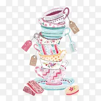 手绘叠放的杯子免抠素材-空若网 手绘叠放的杯子免抠素材-空若网