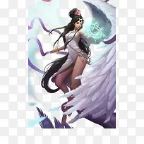 手绘白翅膀天使女子-空若网 手绘白翅膀天使女子-空若网
