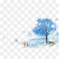 卡通手绘蓝色雪景-空若网 卡通手绘蓝色雪景-空若网