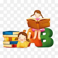 卡通女孩看书书本AB-空若网 卡通女孩看书书本AB-空若网