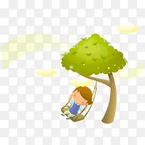 树木男孩秋千素材PNG矢量元素-空若网 树木男孩秋千素材PNG矢量元素-空若网