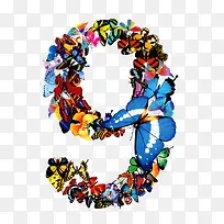 艺术蝴蝶造型数字9-空若网 艺术蝴蝶造型数字9-空若网