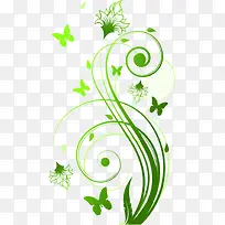 绿色卡通树枝线条蝴蝶-空若网 绿色卡通树枝线条蝴蝶-空若网