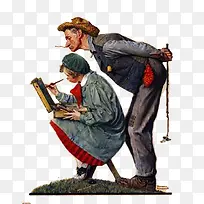 插画父女学习画画-空若网 插画父女学习画画-空若网