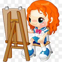 画画的卡通小女孩矢量图-空若网 画画的卡通小女孩矢量图-空若网