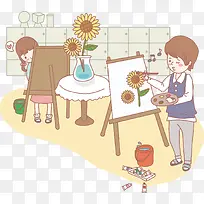 画画学生矢量课程素材-空若网 画画学生矢量课程素材-空若网