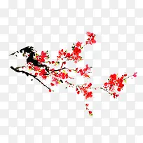 红色梅花树枝装饰-空若网 红色梅花树枝装饰-空若网