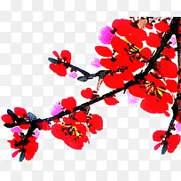 红色梅花水彩画树枝-空若网 红色梅花水彩画树枝-空若网