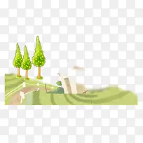 卡通手绘草地绿树-空若网 卡通手绘草地绿树-空若网