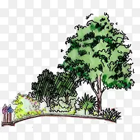 手绘绿树美景立绘-空若网 手绘绿树美景立绘-空若网